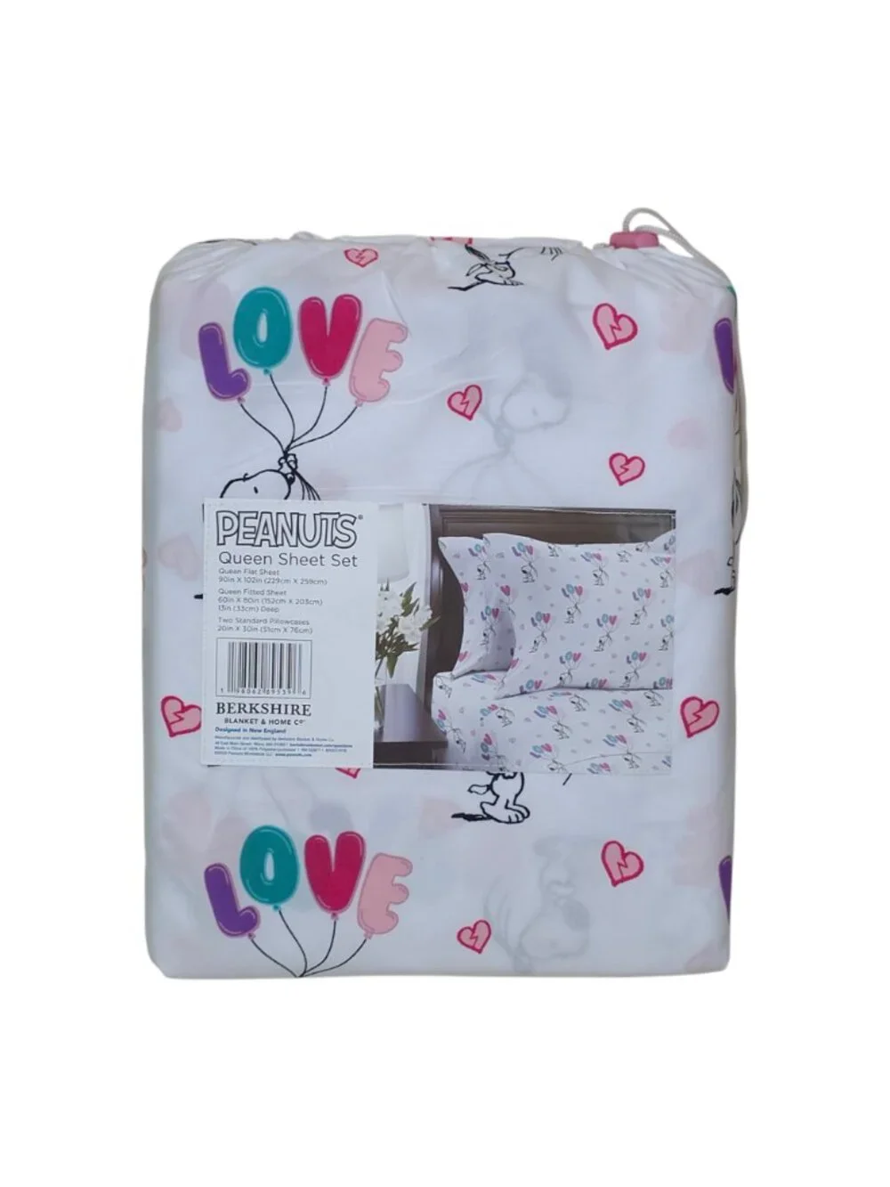 Peanuts Love Balloon Snoopy Queen Sheet Set Valentines Bedding Heart